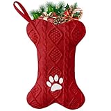 Dog Christmas Stocking –18" Red Bone-Shaped Knitted Stocking with Tag Name for Dogs, Dog Moms, and Pet Owners – 2025 Xmas Holiday Decor for Pets