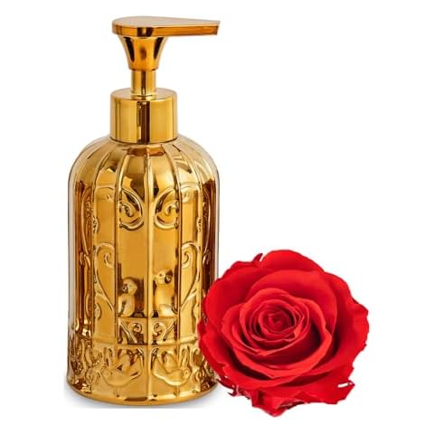 Gold Ceramic Soap Dispenser -Modern Liquid Soap Dispenser with Pump, Birdcage Design Lotion Dispenser for Bathroom & Kitchen - Home Decor Accessory Bath Essential Cover
