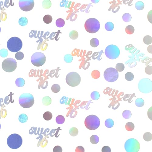 Image of 16th Birthday Confetti for Tables Iridescent Circle Dots Sweet 16 Birthday Party Decorations for Girls Happy16th Birthday Table Scatters Decor Supplies 300PC