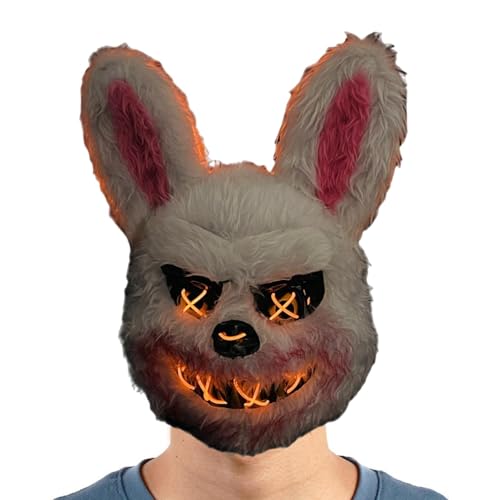 kivrimlarv Cubierta facial de animal con luz LED | Máscara de conejo de Halloween, cubierta facial ajustable, fiesta de máscaras de cosplay, conejo iluminado, cubierta de cara de conejo LED,