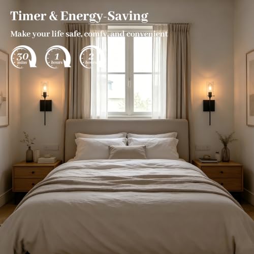 Image of Modern Battery Operated Wall Sconces Set of 2, Wireless Rechargeable Wall Light with Remote Control, Dimmable 3000K /4500K /6000K Cordless Glass Sconce for Bedroom Living Room Bathroom Hallway Entryway