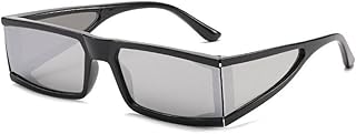 ARZONAI Futuristic Cyber Glasses with Side Lens Punk Sports Square Rectangle Shades Sunglasses for Men Women (Black-Silver)