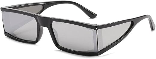ARZONAI Futuristic Cyber Glasses with Side Lens Punk Sports Square Rectangle Shades Sunglasses for Men Women (Black-Silver)