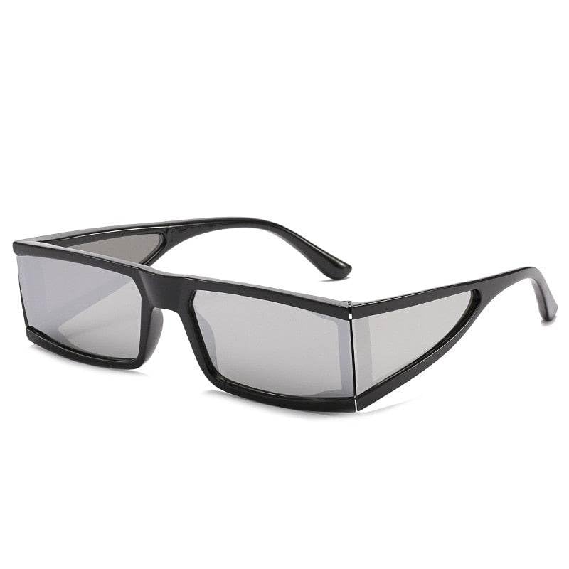 ARZONAI Futuristic Cyber Glasses with Side Lens Punk Sports Square Rectangle Shades Sunglasses for Men Women (Black-Silver)