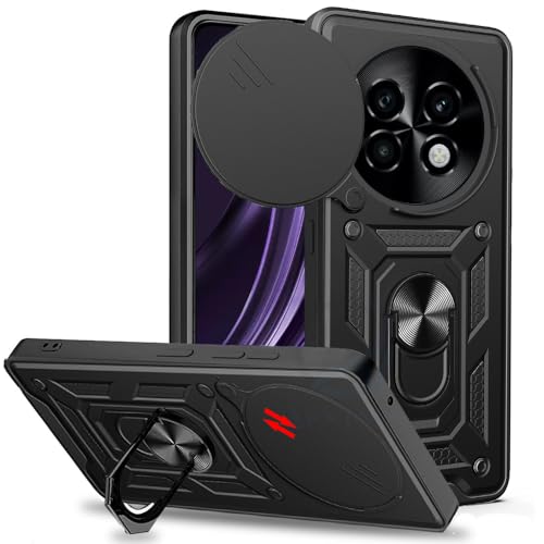 Image of AESTMO Tough Armor Realme 13 Plus / P1 Speed 5G Bumper Back Case Cover | Ring Holder & Sliding Camera Shield Cover | 360 Degree Protection Back Case Cover for Realme 13 Plus / P1 Speed 5G (Black)