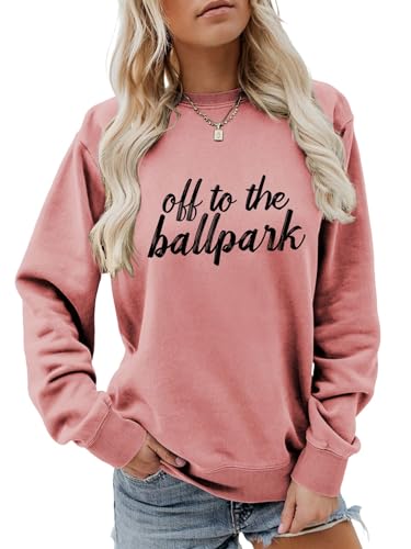 Bugrelsla Off To The Ball Park Funny Baseball And Softball Mom Sweatshirt (Color : Rose Gold, Size : XXL)