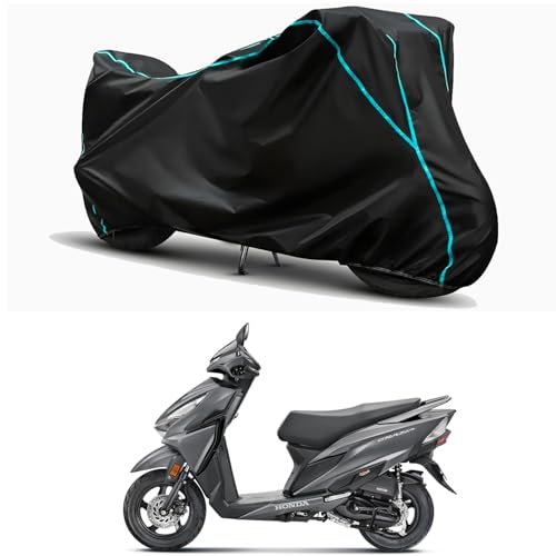 Image of Waterproof Bike Body Cover Compatible for | Honda Grazia | Taffeta Fabric, Sky Piping Design, Bottom Elastic Fit | Dustproof, Sun UV & Rain Protection for All Weather.