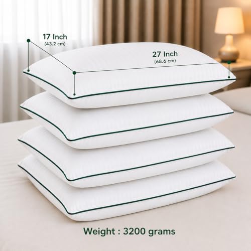 Image of Premium Hollow Fiber Bed Pillow Set of 4 (17 inchx27 inch) - Soft, Fluffy & Hypoallergenic | Machine Washable | for Sleeping, Home & Daily Use | 6 Months Warranty
