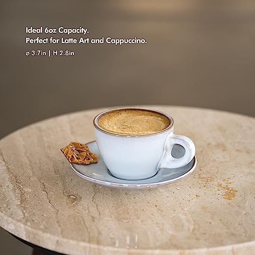 Kivy Cappuccino Cups Set Of 4 [6Oz] - Thick-Walled Stoneware Cappuccino Cup Set For Latte Art - Latte Mugs - Latte Cups - Latte Mug - Latte Art Cup - Ceramic Latte Cup And Saucer Set Of 4 - Blue #TOP1