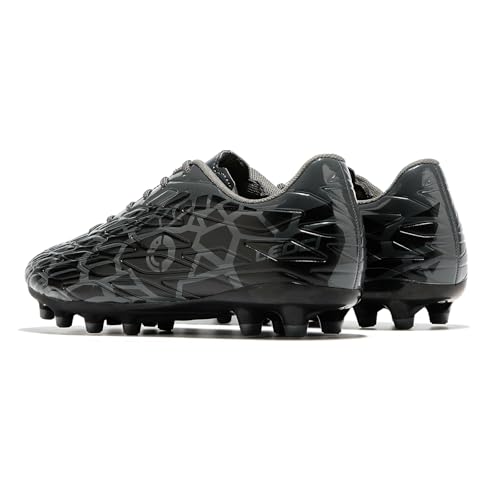 LEOCI Artificial Firm Ground Football Boots, Rugby Shoes, Black Grey - Image 5