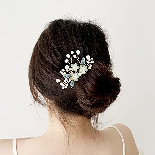 Insowni 4 Pack Gold Metal Glitter Rhinestones Pearls Decorative Butterfly Flower Wedding Bridal Hair Side Combs Slides Headpieces Hair Bun Chignon Updo Accessories For Women Girls Brides Bridesmaids #TOP4