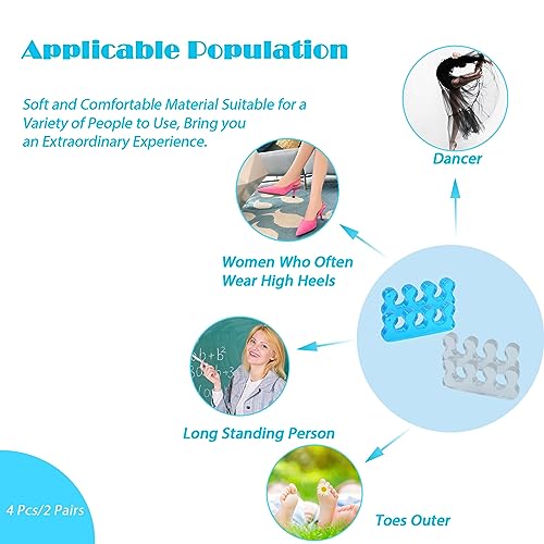 4PCS Toe Separators for Nail Polish - Pedicure Supplies Spacers for Gel Toes Nail Polish - Clear & Blue Separator Dividers. Provide Salon-Quality Results at Home.