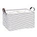 Hinwo 31L Cesta de almacenamiento de gran capacidad Contenedor de almacenamiento de tela de lona Caja de almacenamiento plegable con asas de cuero de PU y cierre de cordón, 16.5 por 11.8 pulgadas