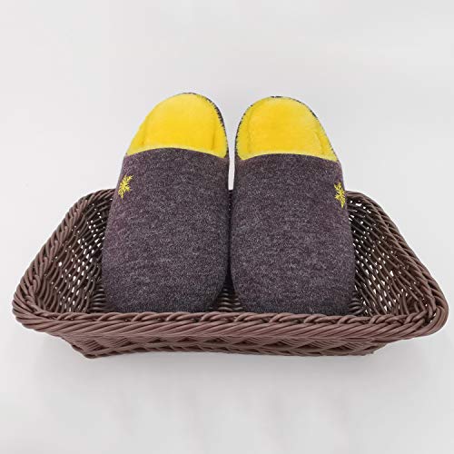 ofoot Women indoor Slippers Woolen Knit Upper with Snowflake Embroidery,Warm Cozy Fleece Lining Non Slip Sole House Shoes (Purple+Yellow, US 8.5-9.5)2