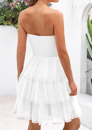 Image of PRETTYGARDEN Womens Tulle Dress Strapless Tube Top Short Dress Summer Ruffle Tiered Party Wedding Guest Dresses