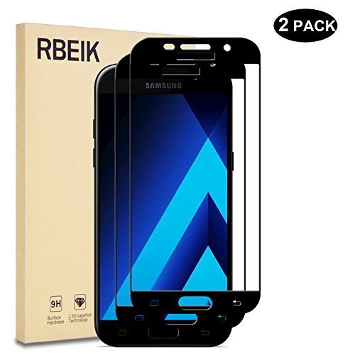 [2 Pack] Samsung Galaxy A5 2017 Screen Protector Glass Full Cover - RBEIK 9H Hardness Full Coverage Bubble Free Tempered Glass Screen Protector for Samsung Galaxy A5 2017 (Black)