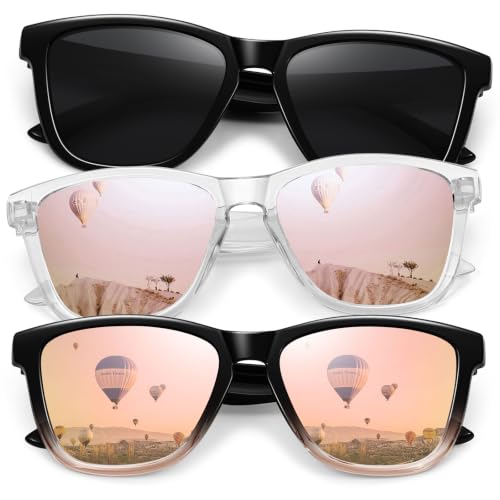 MEETSUN Polarized Sunglasses for Women Men Trendy Classic Retro Designer Style Fashion UV400 Protection 3 PACK Black Lens Rose Gold Pink Mirrored