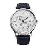 Orient Classic Sun & Moon - Orologio Uomo Automatico a Carica Manuale Elegante Cinturino In Pelle Nero Cassa In Acciaio Quadrante Bianco - RA-AK0802S30B RA-AK0802S