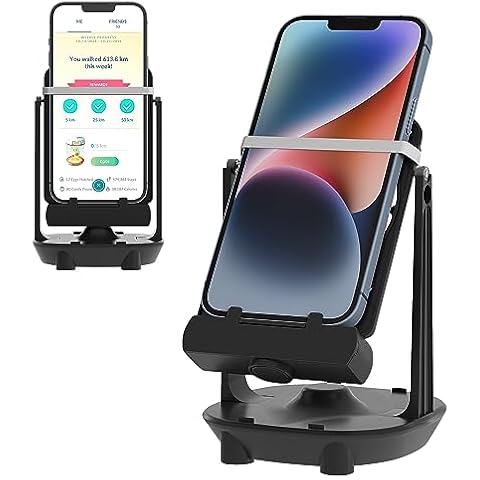 Seltureone Phone Swing Compatible for Po-ke-mon GO Plus Cellphone Pedometer Steps Counter Accessories, (Super Mute) (Support 2 Phones) Quick Steps Earning Device with USB Cable, Phone Holder- Black Cover