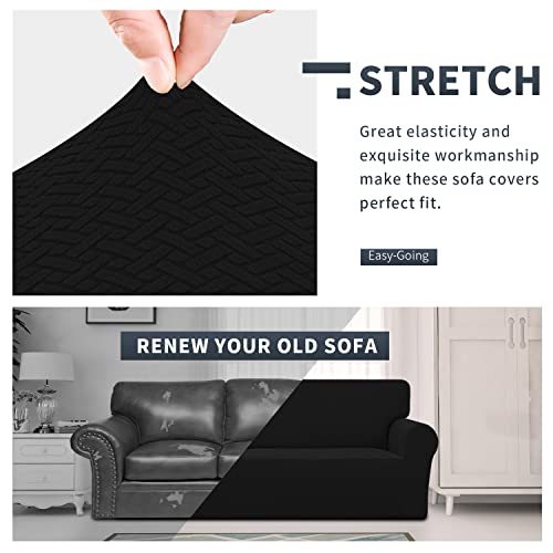 Easy-Going Stretch Jacquard Couch Cover, 1-Piece Soft Sofa Cover, Sofa Slipcover With Anti-Slip Foams, Washable Furniture Protector For Kids, Pets (Sofa, Black) #TOP2