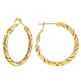 Hypoallergenic Stainless Steel Gold Hoop Earrings for Women,Non Tarnish Gold Hoops,Unique Trendy Hoop Earrings Medium 30mm 1.20