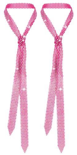 FEOYA Womens Sparkly Crystal Tie 2 Pack 130cm Adjustable Rhinestone Necktie Stylish Belt for Wedding Cosplay Gala