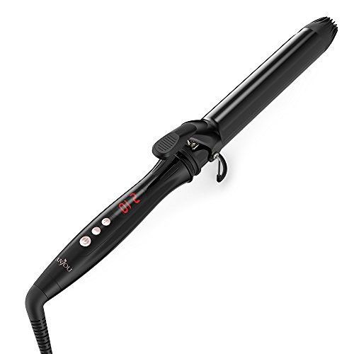 Anjou Curling Iron, 1.25 inch Hair Curler Curling Wand with Anti-scalding Insulated Tip, Ceramic Tourmaline Coating with LCD Diaplay(250 °F to 430 °F, Glove and Curl Clips Included)