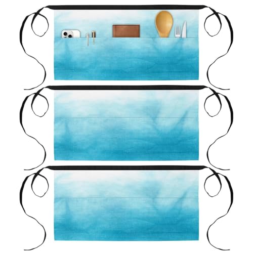 Tablier court de chef bleu clair avec 3 poches pour bistrot et service (Lot de 3)