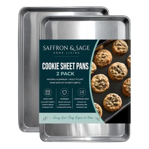 Commercial Quality Cookie Sheet Pan - 2 Pack Aluminum Half Sheet Baking Pan by Saffron & Sage Home Living - This 13x18 Baking Sheet Set is Rust & Warp Resistant, Heavy Duty, of Thick Gauge