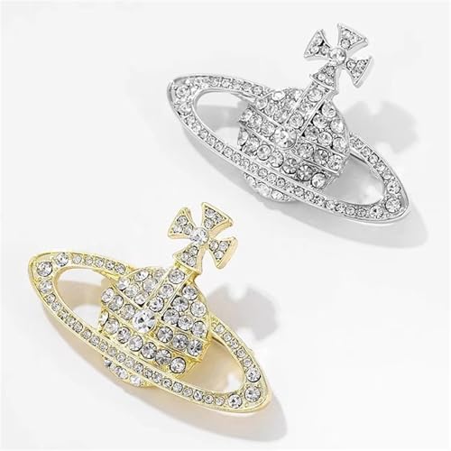 Image of Dreuyet Saturn Planet Brooch Pin for Women Ladies Dainty Rhinestone Star Lapel Pin Cubic Zirconia with Crystal Planet Brooch Fashion Dress Accessories Jewelry for Suit Clothing Jackets Badges