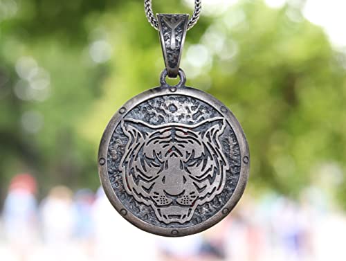 Tiger Animal Beast 925K Silver Men Necklace, Sterling Silver Tiger Medallion Pendant, Handmade Men Women Custom Gift Personalized Jewelry #TOP3