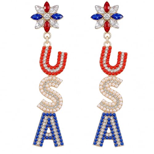 Red White and Blue Earrings, USA Theme for 4th of July Women Outfit Accessories