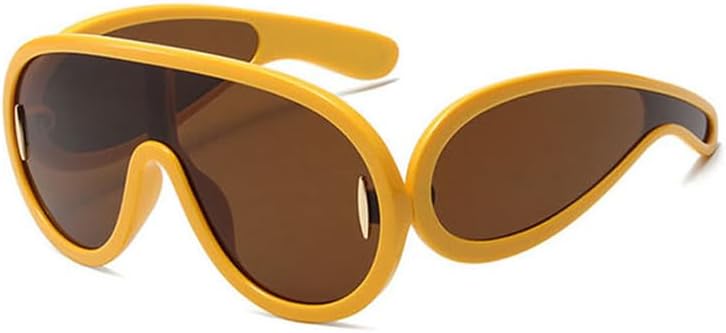 HyeeMiZine Gafas de sol con máscara ondulada para mujeres y hombres, de gran tamaño, gafas de sol con visera de moda con espejo