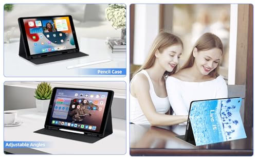 Case for 10.2 Inch iPad 9th Generation Case 2021,iPad 8th Generation Case 2020, iPad 7th Generation Case 2019-Multi-Angle Viewing Stand Cover with Pencil Holder, Auto Sleep Wake (Blue Sea)