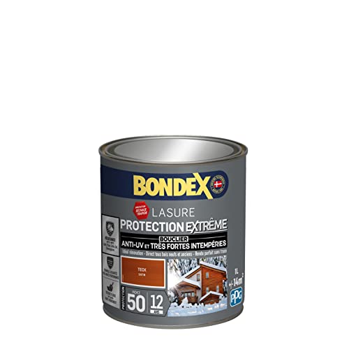 BONDEX - Lasure Bois Protection Extrême - Anti-UV/Humidité - Haute Résistance - Séchage Rapide - 1L - Teck