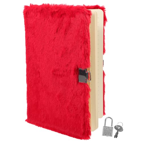 Carnet de notes en peluche verrouillable rouge, organiseur bloc-notes rigide A5