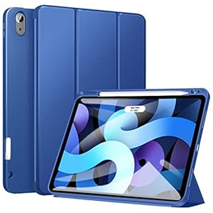 Ztotop iPad Air 4 ケース 2020 iPad 10.9 インチ ペンシル収納付き オートスリープ機能 革の手触り iPad Air 第4世代 ケース ワイヤレス充電に対応 落下保護 耐衝撃 傷防止 指紋防止 三つ折スタンド タッチID機能iPad Air 10.9 ケースに対応スマートカバー（ブルー）