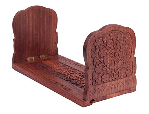 Artisans Of India Christmas Thanksgiving Gifts Hand Crafted Rosewood Expandable Folding Book or Cd Stand Rack Holder Shelf Stand