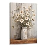 IAFWZX Wrapped Canvas Vintage White Daisy Farmhouse Wall Art 12x16 in