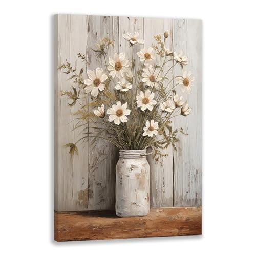 IAFWZX Wrapped Canvas Vintage White Daisy Farmhouse Wall Art 12x16 in