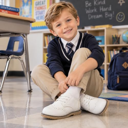 Image of KIDSUN Toddler Dress Shoes Boys Girls Lace Up Oxford Shoes School Uniform Loafer Flats Casual Wedding Party Shoes