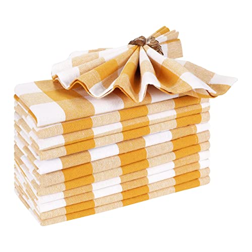 Cloth Dinner Napkin Gingham Plaid Check Fabric-18X18 Mustard White, Wedding Napkins, Cocktails Napkins, Fabric Napkins, Cotton Napkins, Mitered Corners & Generous Hem, Dinner Napkins Set of 12