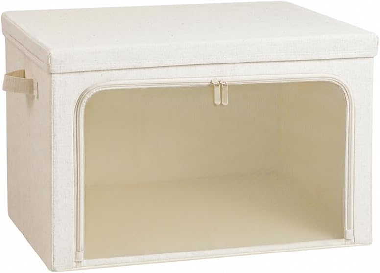 Closet Storage Organizer with Lid & Front Opening, Linen Fabric