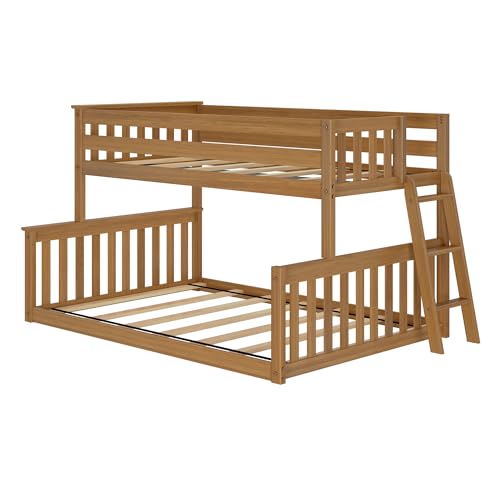 Image of Twin Over Full Low Bunk with Angled Ladder on End, Pecan