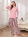 Irdcomps Schlafanzug Damen Lang Pyjama Baumwolle Winter Zweiteilige Nachtwäsche Set Karierte Pyjamahose Langarm Sleepwear Rosa M