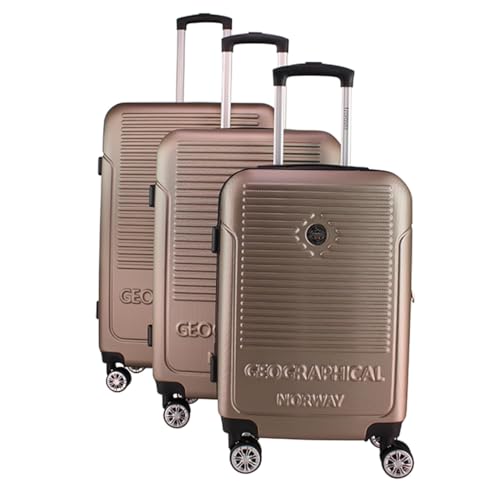 Geographical Norway Sandiego - Set de 3 Maletas Rígidas ABS | Equipaje Ligero | 4 Ruedas Giratorias 360° | Asa Telescópica | Cerradura de Combinación | Maleta Cabina, Mediana y Grande (Champán)