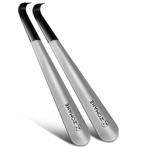 ZOMAKE Chausse Pied Long Metal 2Pcs,Grand Chausse-Pied en Acier Inoxydable Chausse Pieds 42cm avec Manchon en Caoutchouc Facile à Utiliser pour Personnes Âgées(2 Pièces Argent A)