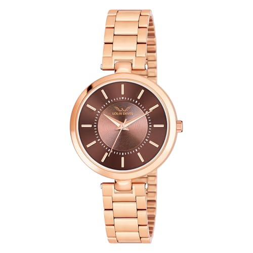 Image of LOUIS DEVIN Rose Gold Plated Metal Chain Analog Wrist Watch for Women (Rose Gold /Brown /Green Dial) | LD-ZL511