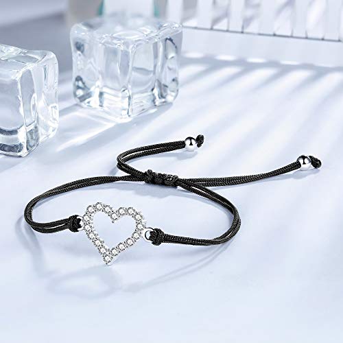 J.Endéar Heart Bracelet for Daughters Niece, Sterling Silver 925 Bracelet with Brilliant Zirconia, Filigree Cord Handmade Bracelet, Jewelry Gift for Granddaughter3