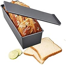 Flunyina Loaf Pan With Cover Baking Molds Cake Toast Bread Box Non-Stick Rectangle Carbon Steel Toast Mould Pan with Lid Bottom Vent Holes Design Toast Maker Pan for Bread, Pie, Pancakes, Cake, Loaf, 600g, 12 x 4 x 3 inch